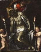 PALMA GIOVANE Christ supported by two cherubs supporting a Cero oil painting on canvas